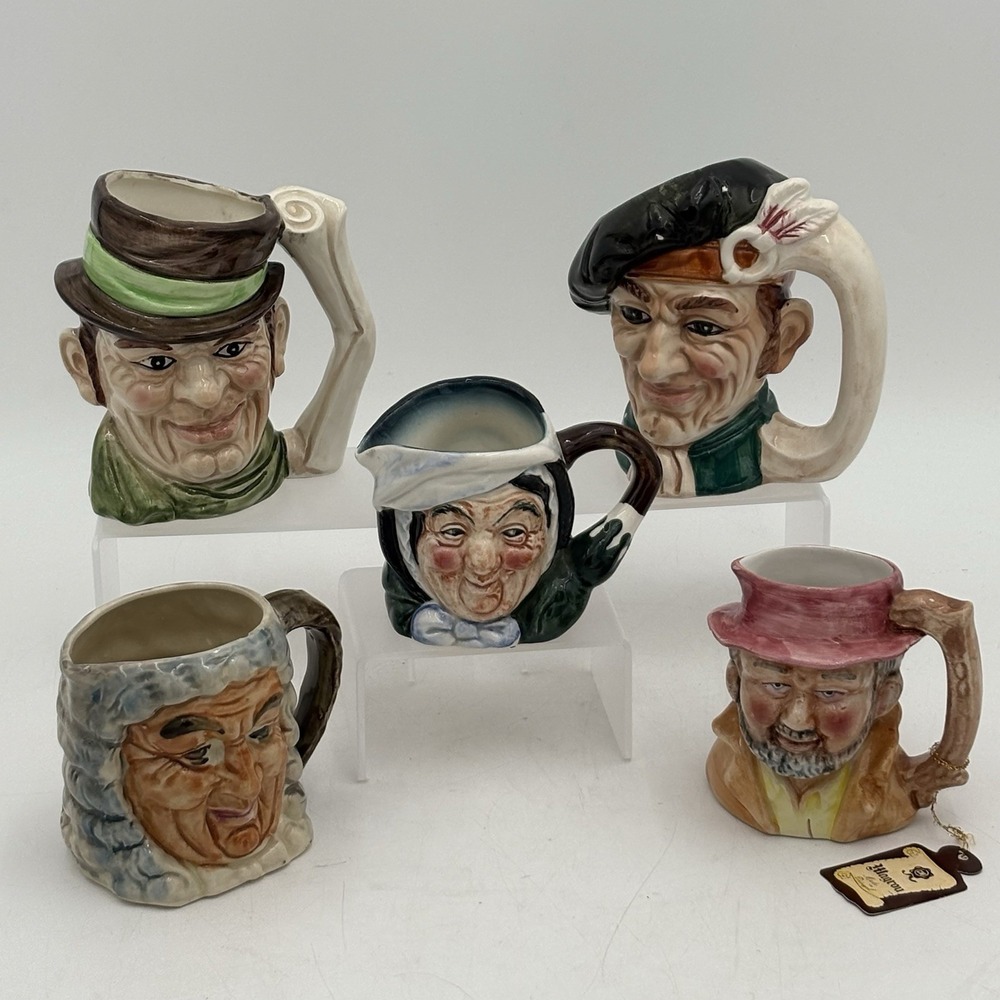Vintage Character Face Mug Lot Japan & Portugal Artmark‎ Toby Style Pitcher Set